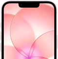 iPhone 17e, Teilansicht der Vorderseite mit Ceramic Shield 2, Farbe Hellrosa, zeigt ein Hintergrundbild mit einer rosa Blume